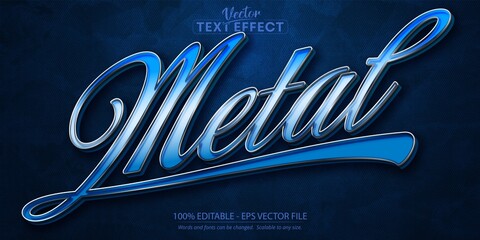 Metal text, silver style editable text effect on dark blue textured background