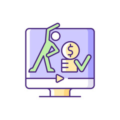 Online fitness workout subscription RGB color icon. Home working classes and programs. Virtual coaching individual skill improvement. Isolated vector illustration. Simple filled line drawing
