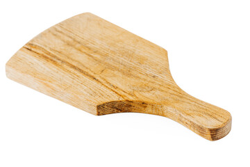 An old wooden cutting board on a white isolated background