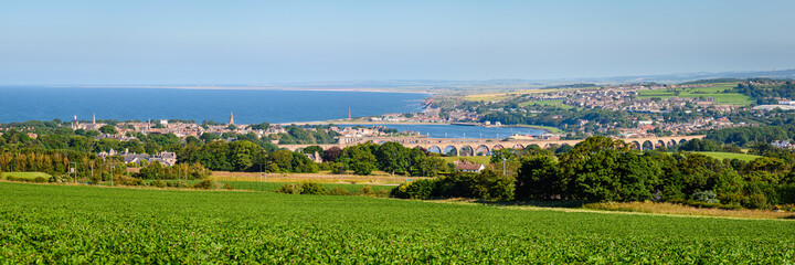 Naklejka premium Berwick upon Tweed Panorama, which is the most northerly town in England and is located in Northumberland at the mouth of the River Tweed just below the Scottish border
