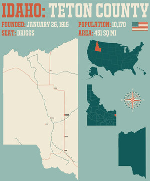 Large And Detailed Map Of Teton County In Idaho, USA.