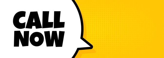 Call now. Speech bubble banner with Call now text. Loudspeaker. For business, marketing and advertising. Vector on isolated background. EPS 10