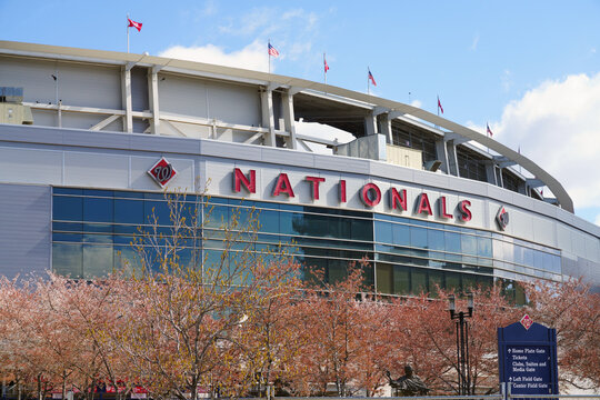 WASHINGTON, DC -2 APR 2021- View of the Nationals Park, a baseball park along the Anacostia River in the Navy Yard neighborhood of Washington, D.C.