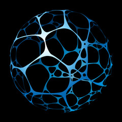 abstract blue sphere art surrounded by web net surface isolated on black background