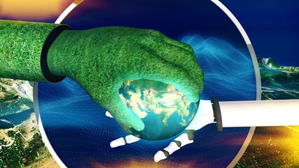 Nature and Robot Hands Holding Earth Representing the Green Technology - Powered by Adobe