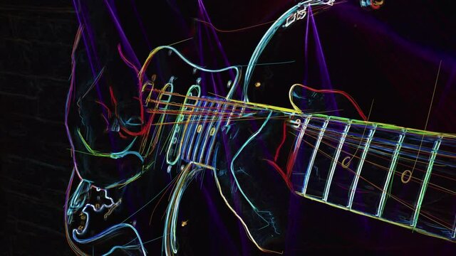 Wallpaper . Neon light guitar .Color neon background . 
