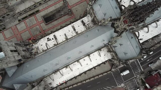 Dlog Flat Drone aerial view of Basilica Del Voto Nacional in Quito Equador, cathedral