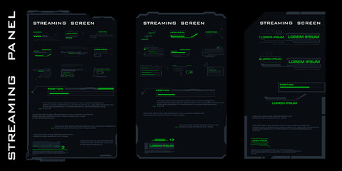 Set of frames, callouts and headers. Set of modern dialog HUD interface elements or menu elements for game HUD interface. Information boards and blocks with frame