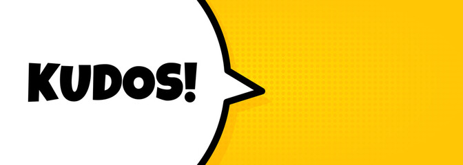 Kudos. Speech bubble banner with Kudos text. Loudspeaker. For business, marketing and advertising. Vector on isolated background. EPS 10