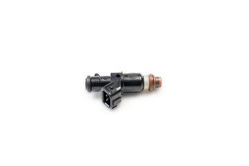 Old Gasoline injector part for car in engine system in white background