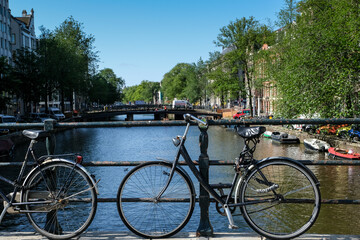 Fototapeta premium Traditional network of waterways and canals in the City of Amsterdam, Netherlands, Europe