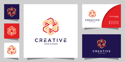 Letter e m w creative logo icon design template