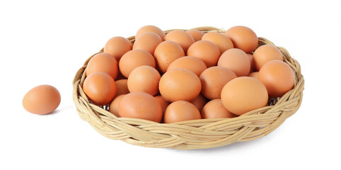 Fresh eggs in the basket isolated on white background