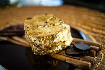 Black Angus 24 carat gold steak. Beef tenderloin, foie gras, fresh black truffle, white asparagus,...