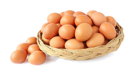 Fresh eggs in the basket isolated on white background