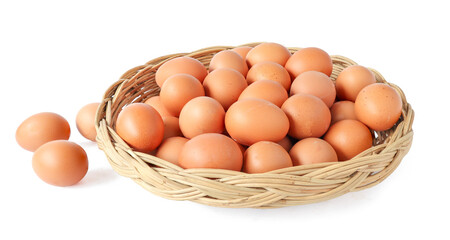 Fresh eggs in the basket isolated on white background