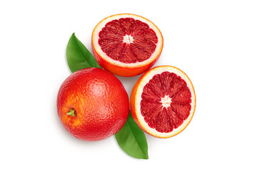 Blood red oranges isolated on white background with clipping path. Top view. Flat lay