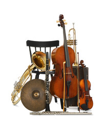 Set of different musical instruments on white background - obrazy, fototapety, plakaty