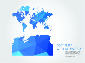 Continents With Antarctica map blue Color on white background