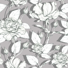 Beautiful hand drawing roses. Romantic background. Seamless pattern. Floral illustration.