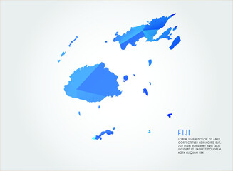Fiji map blue Color on white background polygonal	
