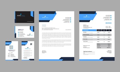 Obraz premium Modern blue professional business stationery set 