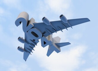 3D illustration of 2041 text with plane wings © vexworldwide