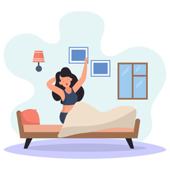 Young Woman Yawning While Waking Up Early In The Morning Concept, Sleepy Lady Stretching Back Vector Icon Design, Weekly holidays Activity Symbol, Week Rest Days Sign, Lazy weekend people illustration