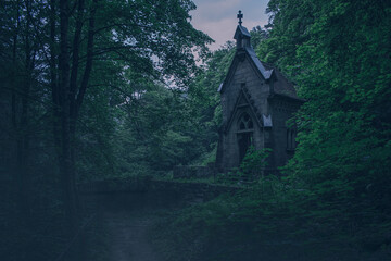 Scary old chapel at night, Hrensko