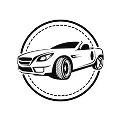 simple car logo emblem in circle. black and white retro car emblem