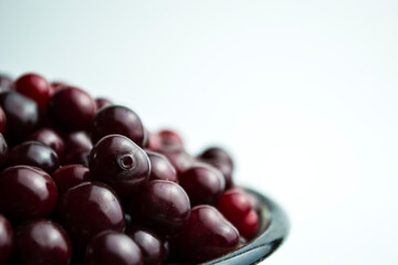 Ripe cherry on a white background. Place for the inscription in your article about the benefits of berries during beriberi.