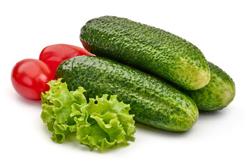 Freshly-salted juicy cucumbers, isolated on white background. High resolution image.