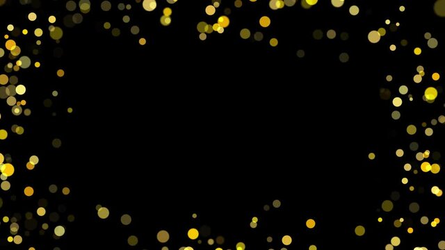 Gentle shimmering ice particles in 4K loop animation Background. Glitter gold heart frame with space. Heart with golden light. Valentines Day card. glowing heart. glittering star dust. Festive border.