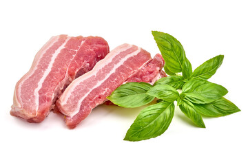 Raw pork brisket, isolated on white background. High resolution image.