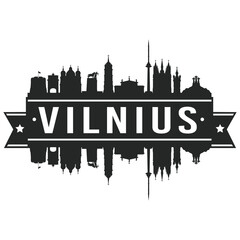 Vilnius Lithuania Skyline. Banner Vector Design Silhouette Art. Cityscape Travel Monuments.