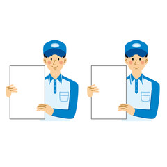 色紙を持つ運送業の男性