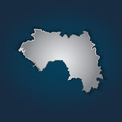 Guinea map 3D metallic silver with chrome, shine gradient on dark blue background. Vector illustration EPS10.