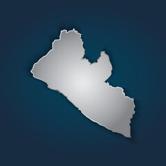 Liberia map 3D metallic silver with chrome, shine gradient on dark blue background. Vector illustration EPS10.