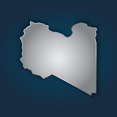 Libya map 3D metallic silver with chrome, shine gradient on dark blue background. Vector illustration EPS10.