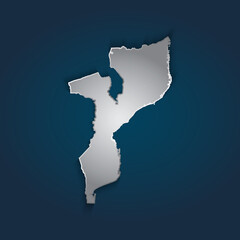Mozambique map 3D metallic silver with chrome, shine gradient on dark blue background. Vector illustration EPS10.