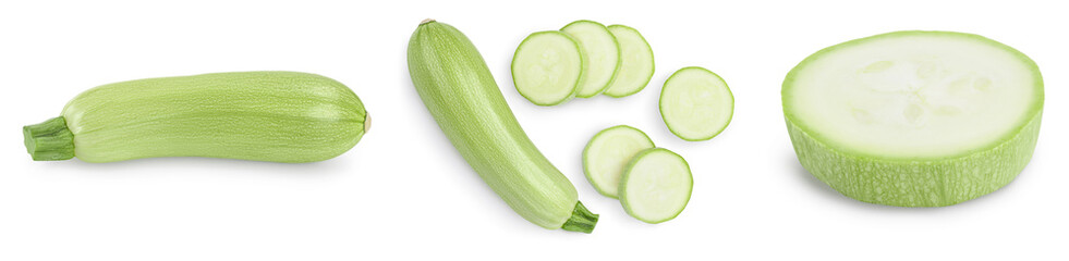 zucchini or marrow isolated on white background with clipping path and full depth of field, Set or collection