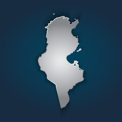 Tunisia map 3D metallic silver with chrome, shine gradient on dark blue background. Vector illustration EPS10.