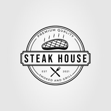 vintage steak house or barbeque, barbecue label logo vector illustration design