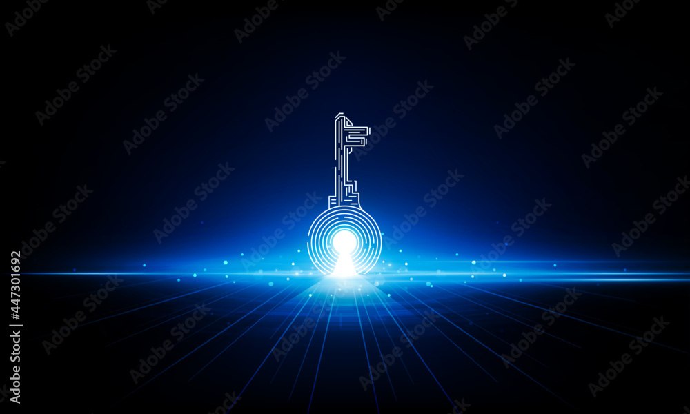 Poster abstract key door open light out technology and question mark background hitech communication concep