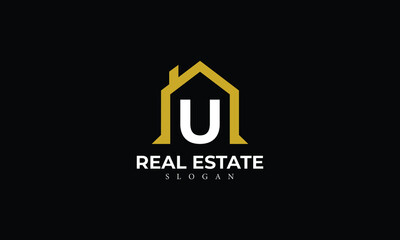 Alphabet U Real Estate Monogram Vector Logo Design, Letter U House Icon Template