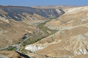 Summer landscape. Road in Negev desert, semidesert region of southern Israel