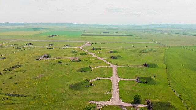 Tilt Down Drone View Shiraki Military Airfield Base In Republic Of Georgia.