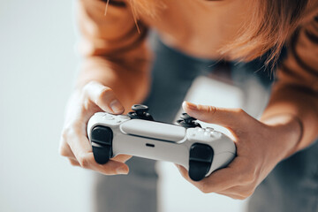 Closeup Hand of woman playing a computer games with joystick