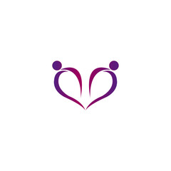 Abstract colorful people and heart shape icons. Vector logo template.