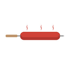 Big hot link sausage grilled on a skewer. Vector illustration on blank clear background.